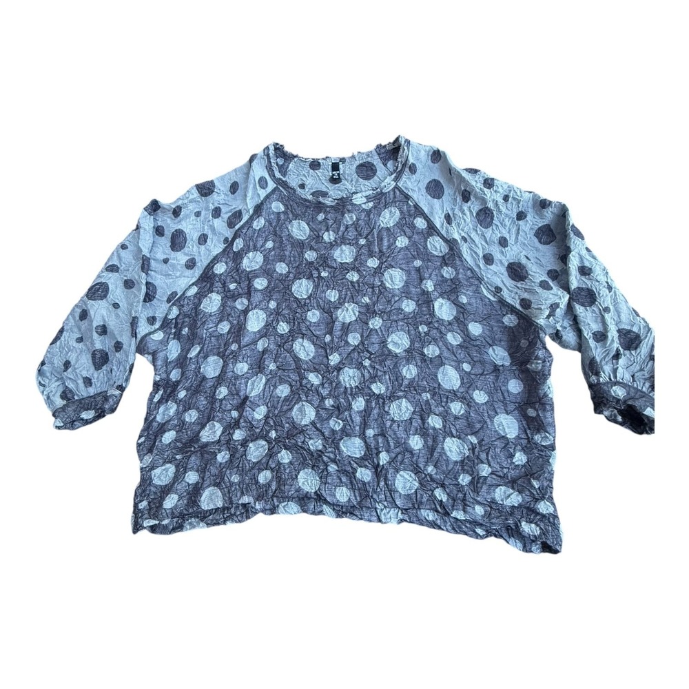 Dress To Kill Shirt Womens One Size Gray White Polka Dot Crinkle Pullover USA